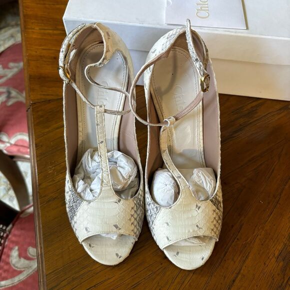Chloé Ivory Python T-Strap Chunky Heel Shoes, Size 6 – EUC in Original Box - Picture 7 of 14